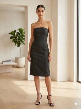 Strapless Sheath Work to Cocktail Dress in Charcoal Gray
